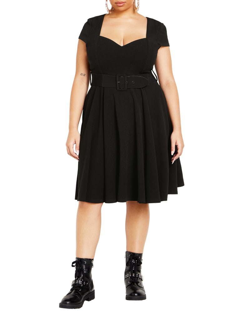 Front of a model wearing a size M DRESS IMANI in Black by City Chic. | dia_product_style_image_id:318057